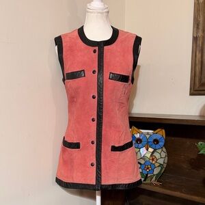 Women's Vintage Pink and Black Suede Vest